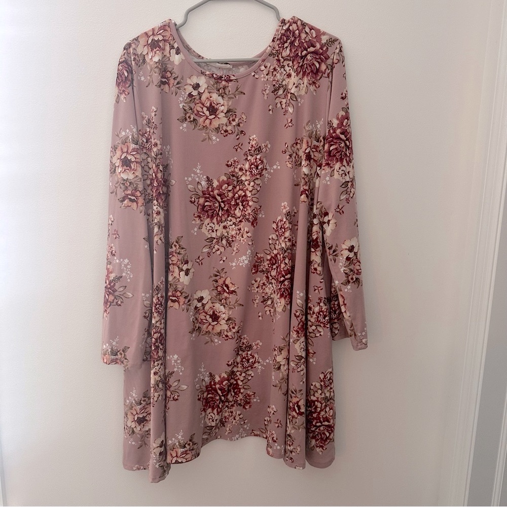 Pink floral swing dress, 2x, with pockets